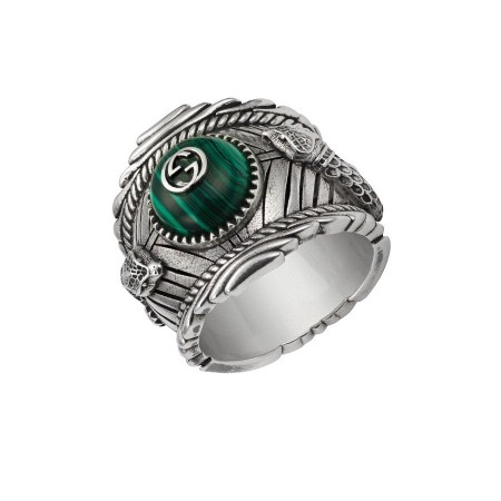 Anello Gucci unisex con pietra verde e serpenti - YBC499007001