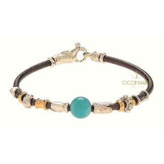 Bracciale Unisex Misani gioielli con  filo di cuoio oro ed amazzonite