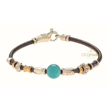 Misani Unisex Armband mit goldenem Lederfaden und Amazonit