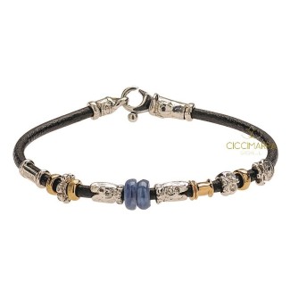 Bracciale Misani gioielli Accenti in cuoio con oro, argento e cianite