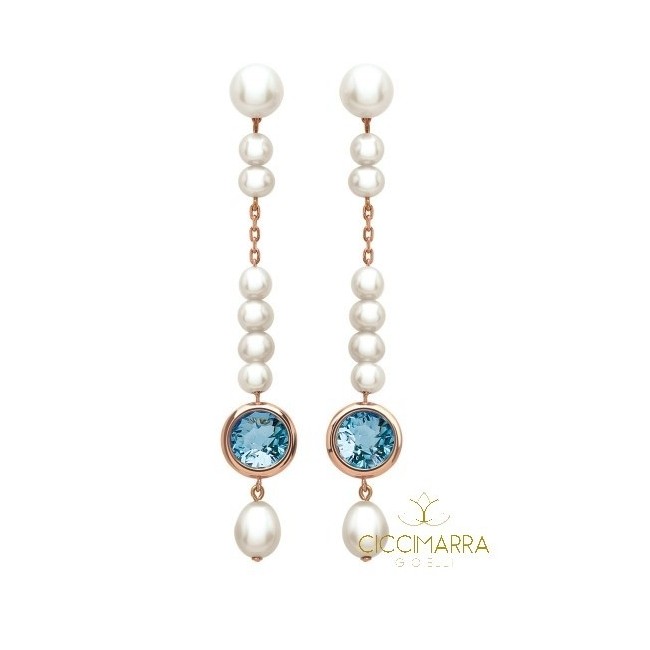 Mimì Happy long pendant earrings with topaz and pearls