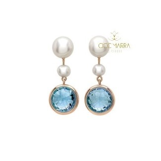 Mimì Happy short pendant earrings with topaz and pearls