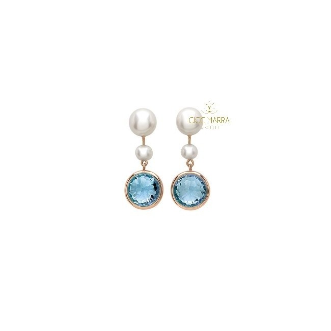 Mimì Happy short pendant earrings with topaz and pearls