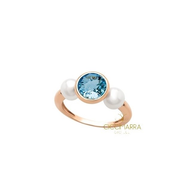 Mimì Happy ring in gold with blue topaz and pearls