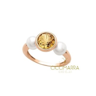 Mimì Happy Goldring mit Citrinquarz und Perlen