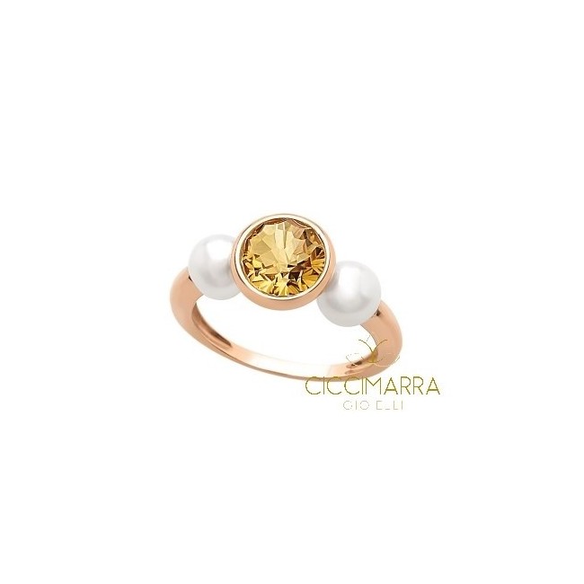 Mimì Happy gold ring with citrine quartz and pearls