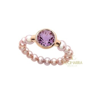 Mimì Happy ring with amethyst and lilac pearls