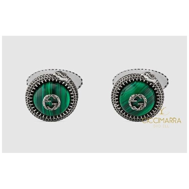 Gucci Garden cufflinks in antiqued silver and malachite