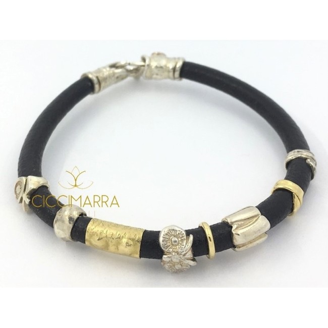 Misani Schmuck Herrenarmband Grand Tour in Leder, Gold und Silber, B2023