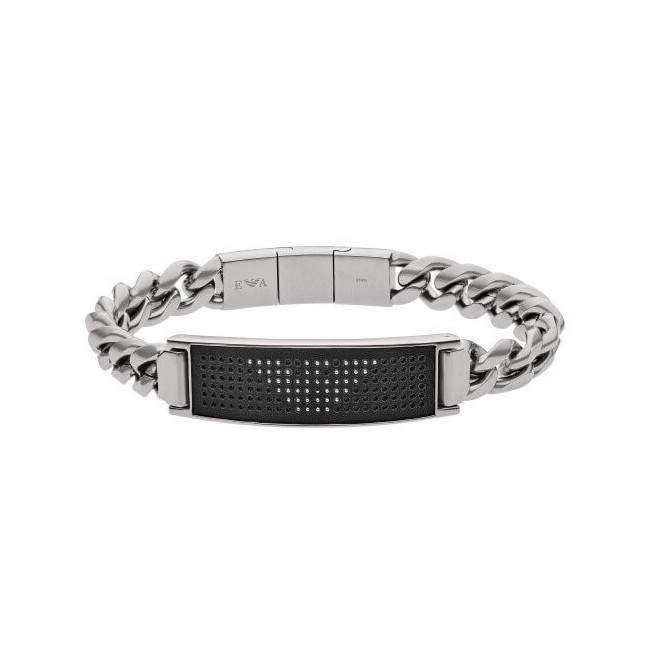 Emporio Armani men's steel bracelet with black central plate