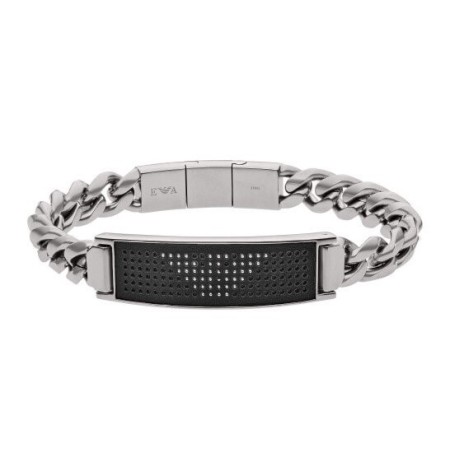 Bracciale Emporio Armani uomo in acciaio con placca centrale nera