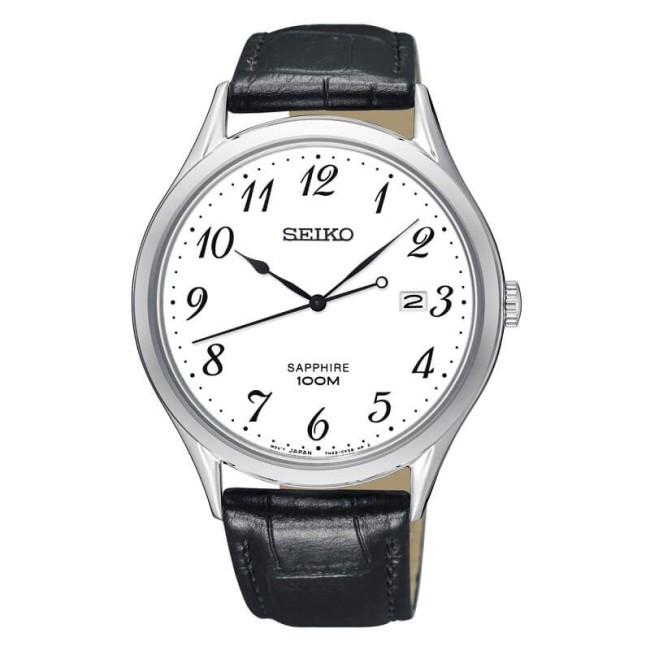 Seiko Uhr arabische Ziffern aus schwarzem Leder - SGEH75P1