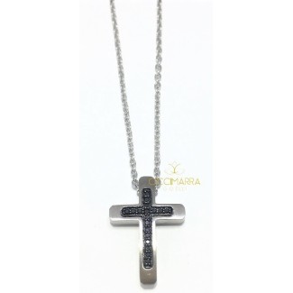 Salvini men's cross necklace with black diamonds 20085448 2