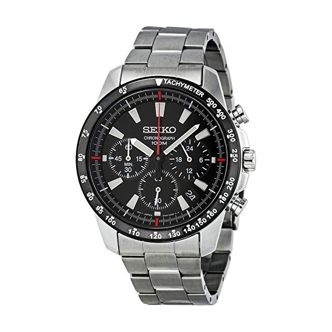 Seiko watch male chronograph steel black dial - SSB031