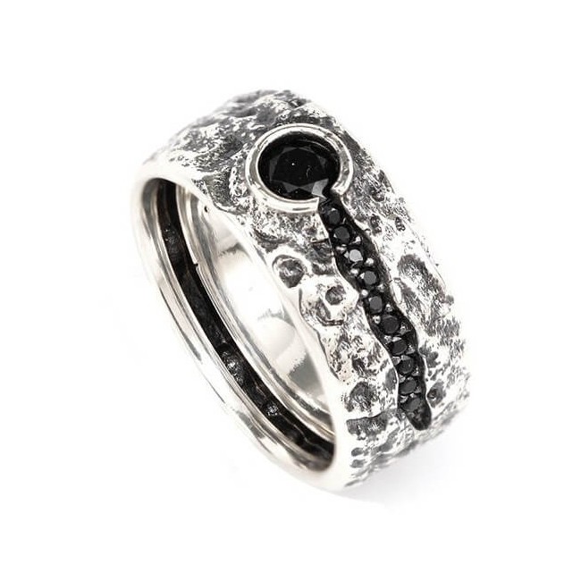 Anello Vulcano Ellius pietra nera - 8000100068247©