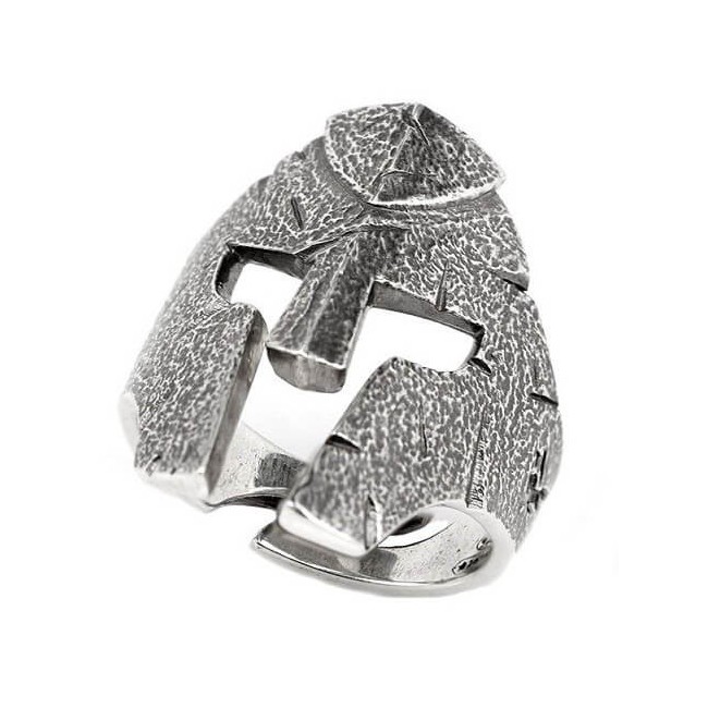 Anello Elmo Combattente Ellius argento invecchiato