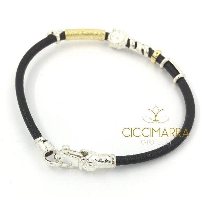 Bracciale Misani gioielli Accenti in cuoio con oro, argento