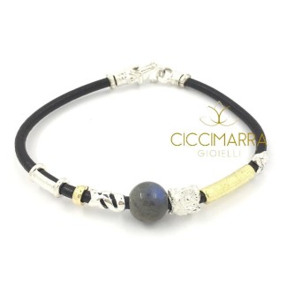Bracciale Misani gioielli Accenti in cuoio con oro, argento e Labradorite