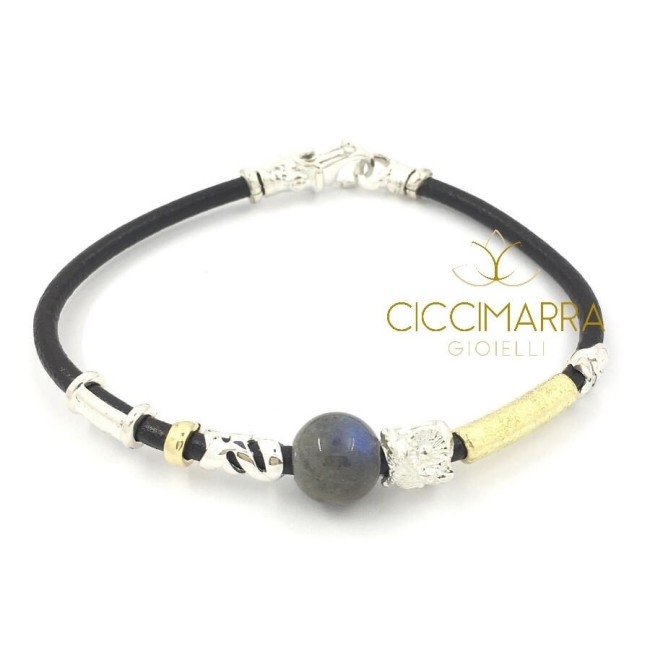 Miansai Armband Schmuck Lederakzente mit Gold, Silber und Labradorit