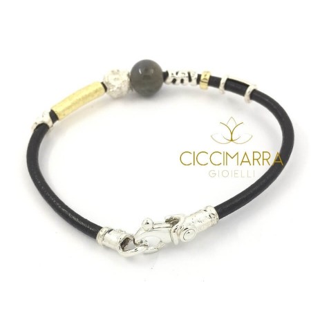 Miansai Armband Schmuck Lederakzente mit Gold, Silber und Labradorit