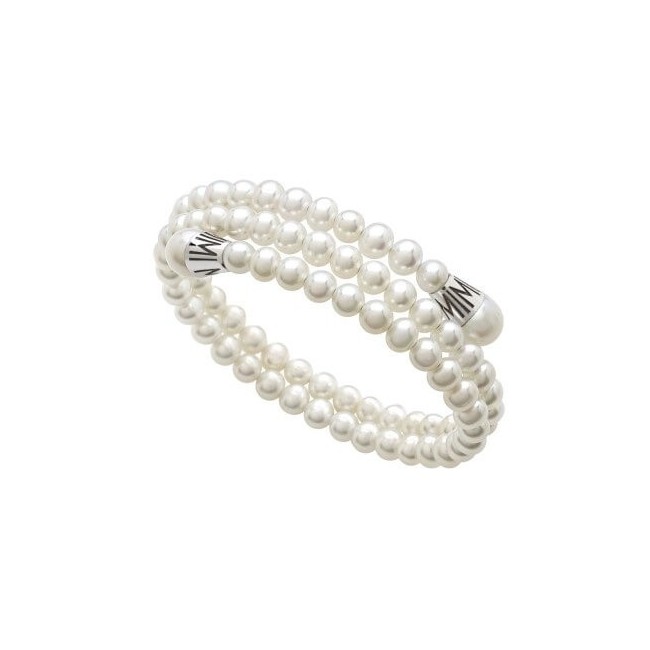 Mimì Lollipop bracelet with three strands of white and silver pearls