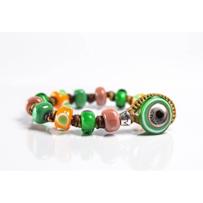 Bracciale Moi con perle in vetro verde e arancio Jump unisex