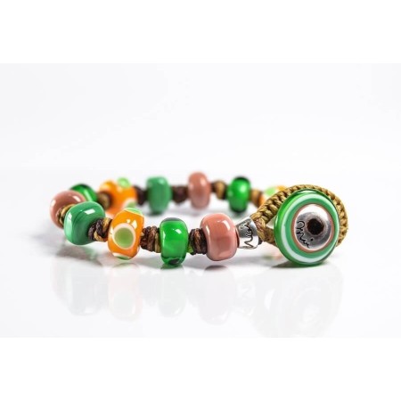 Bracciale Moi con perle in vetro verde e arancio Jump unisex