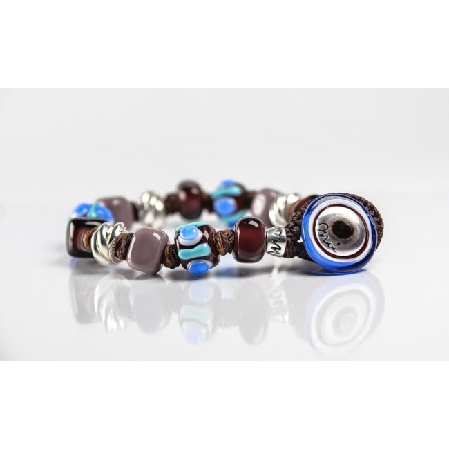 Bracciale Moi Amos Silver con perle in vetro bordeaux, blu e argento
