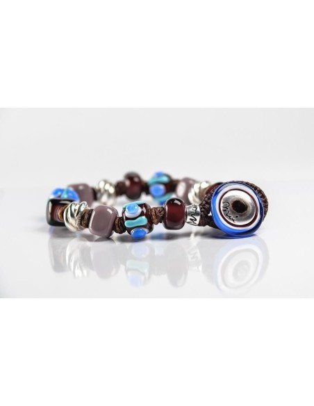 Bracciale Moi Amos Silver con perle in vetro bordeaux, blu e argento