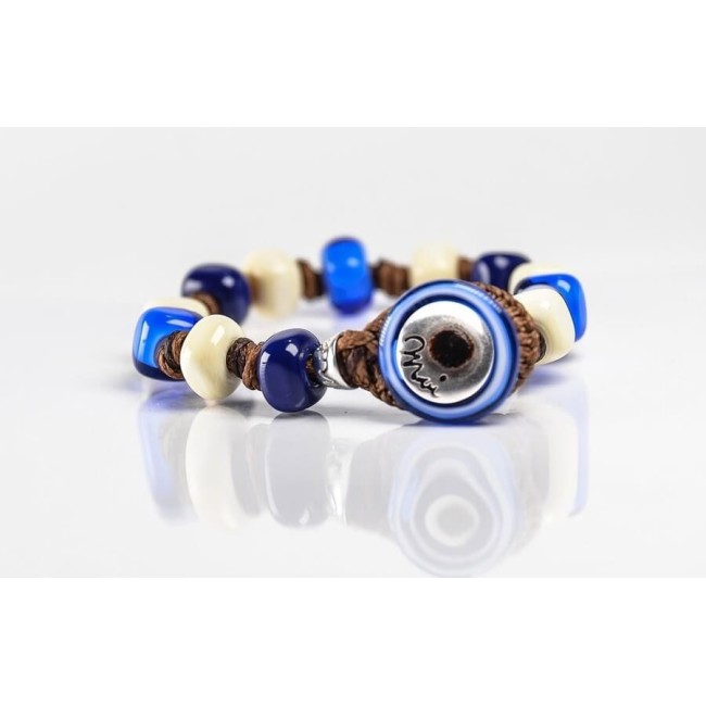 Bracciale Moi Zefiro con perle in vetro blu e crema unisex