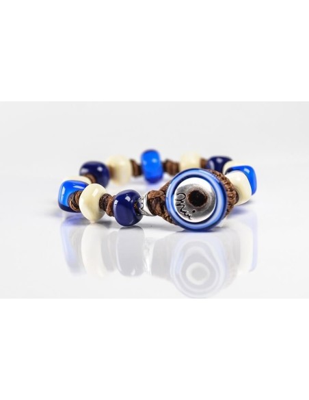 Bracciale Moi Zefiro con perle in vetro blu e crema unisex