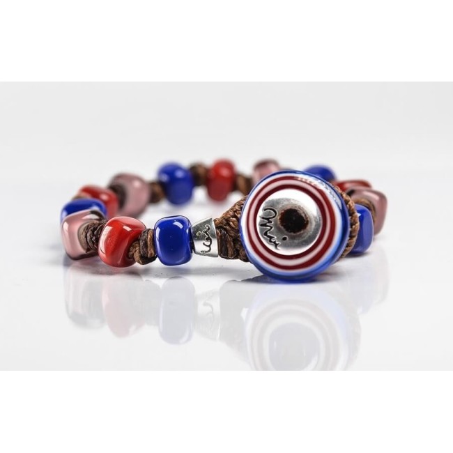 Bracciale Moi School con perle in vetro blu e rosse unisex