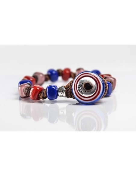 Moi School bracelet with unisex blue and red glass beads
