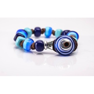 Moi Poseidon bracelet with unisex blue and light blue glass beads