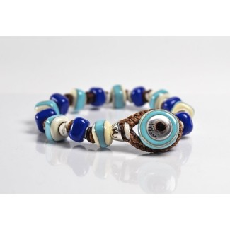Bracciale Moi Mediterraneo con perle in vetro blu e celeste unisex