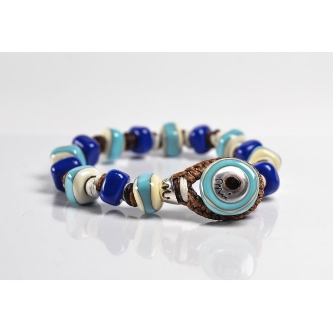 Bracciale Moi Mediterraneo con perle in vetro blu e celeste unisex
