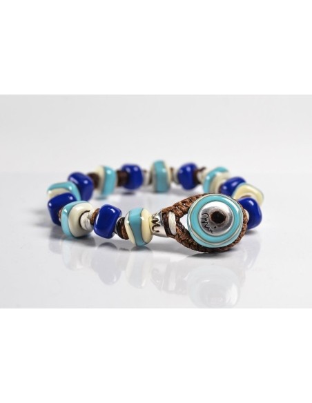 Bracciale Moi Mediterraneo con perle in vetro blu e celeste unisex