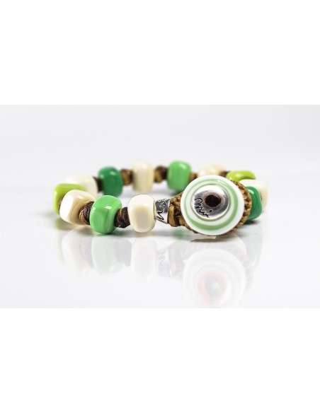 Moi Viride bracelet with unisex green and white glass beads