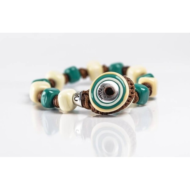 Bracciale Moi Salina con perle in vetro sabbia e celeste unisex