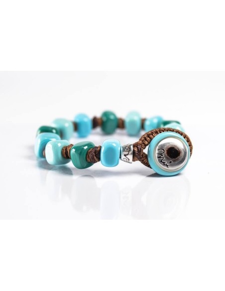 Bracciale Moi Grecale con perle in vetro celeste e verdi unisex