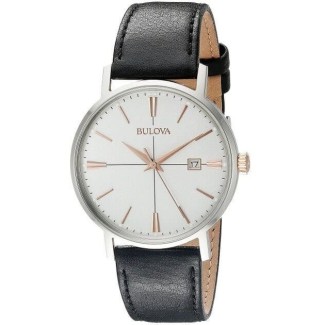 Bulova Aerojet Silver watch black leather strap 98B254