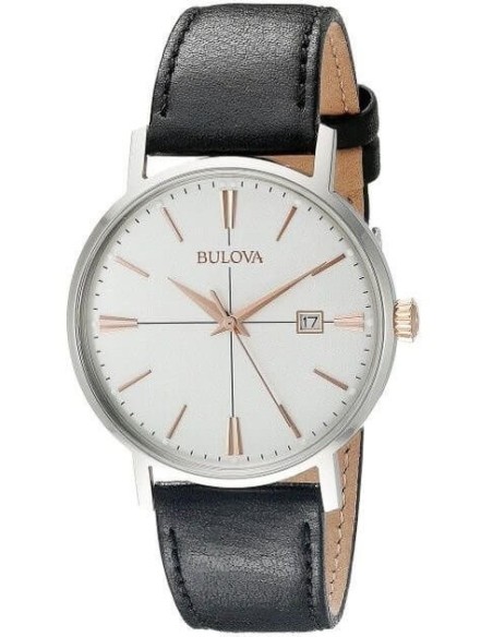 Bulova Aerojet Silver watch black leather strap 98B254