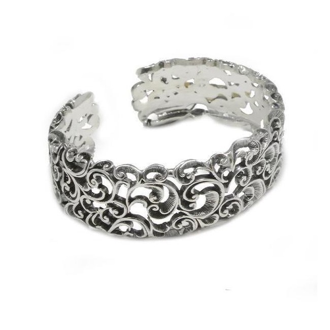 Open rigid bracelet Maria and Luisa in inlaid silver -BA0079