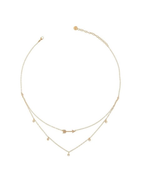 Rue Des Mille Double turn necklace with arrow in Golden Silver and Zircons -GRZ007DOPFREAU