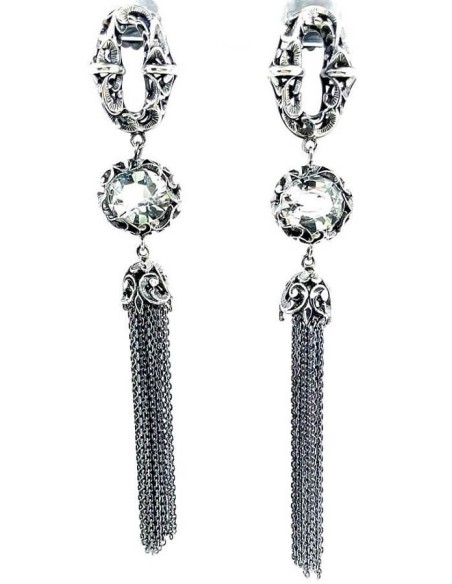 Maria and Luisa pendant earrings in inlaid burnished silver and rock crystal -OA0186 / V1 / S