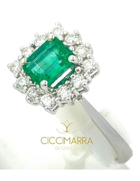 Ring with Emerald Ciccimarra Gioielli in white gold and diamonds - CISM01