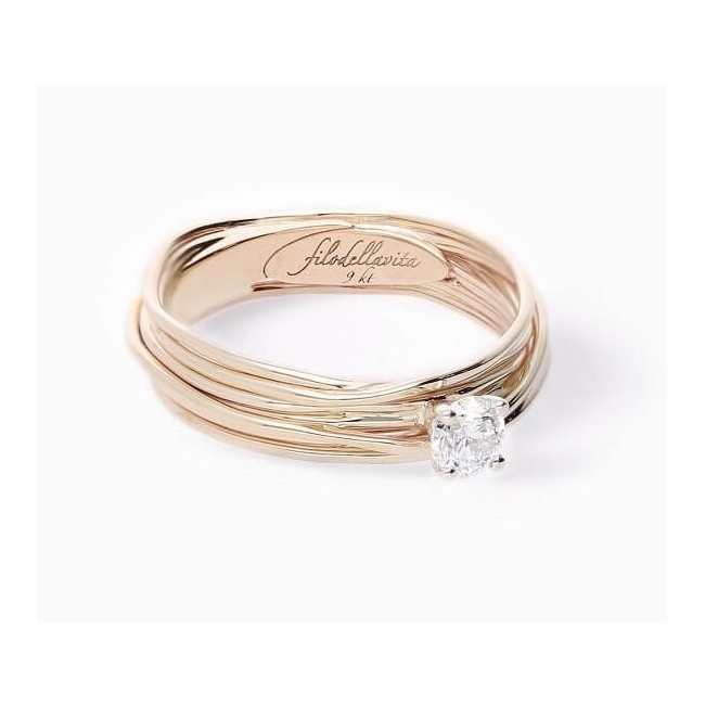 Filodellavita Solitario 7fili in oro Giallo con diamante 0,23ct AN102GB