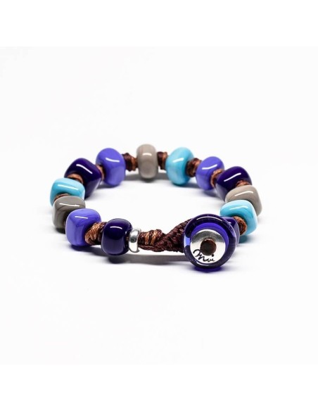 Moi Denim bracelet with unisex gray blue and turquoise glass stones