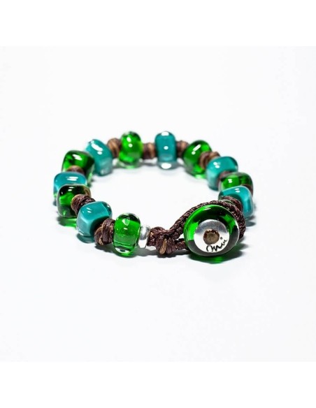 Bracciale Moi Groovy con pietre in vetro verde e turchese unisex