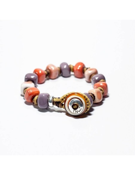 Bracciale Moi Island con pietre in vetro Lilla rosa e corallo unisex
